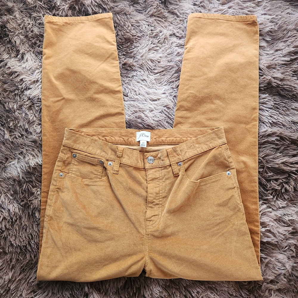 J. Crew Vintage Straight Pant in Garment-dyed Caramel Stretch Velvet Size 29
